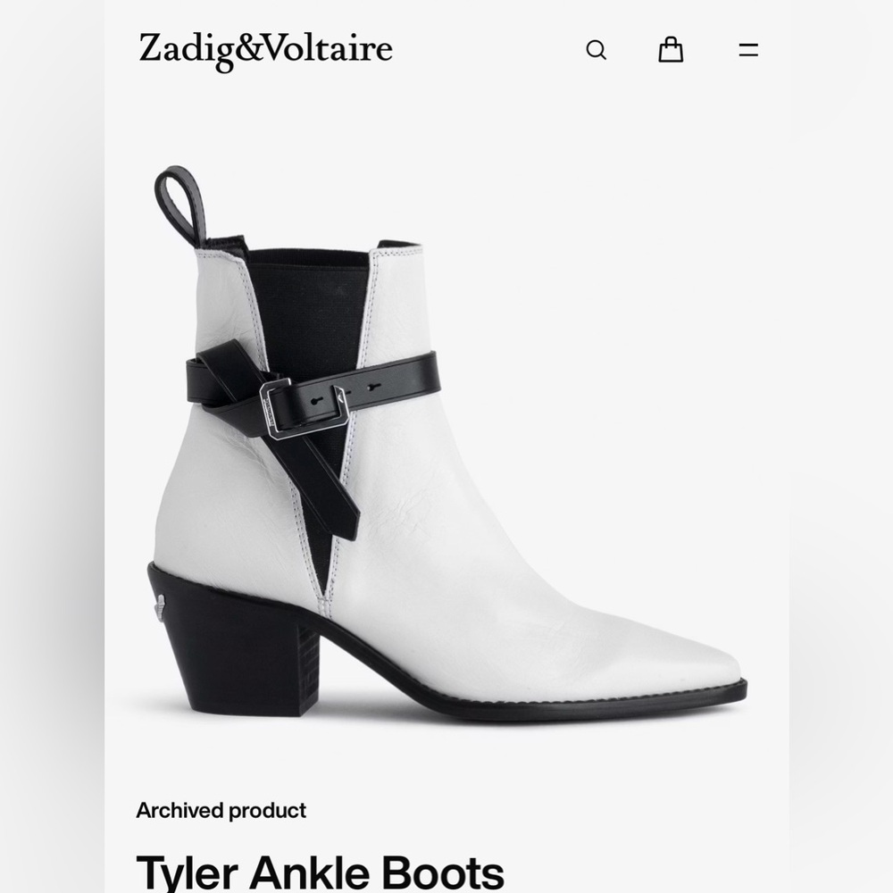 Zadig & Voltaire White Leather Ankle Boots with Black Strap